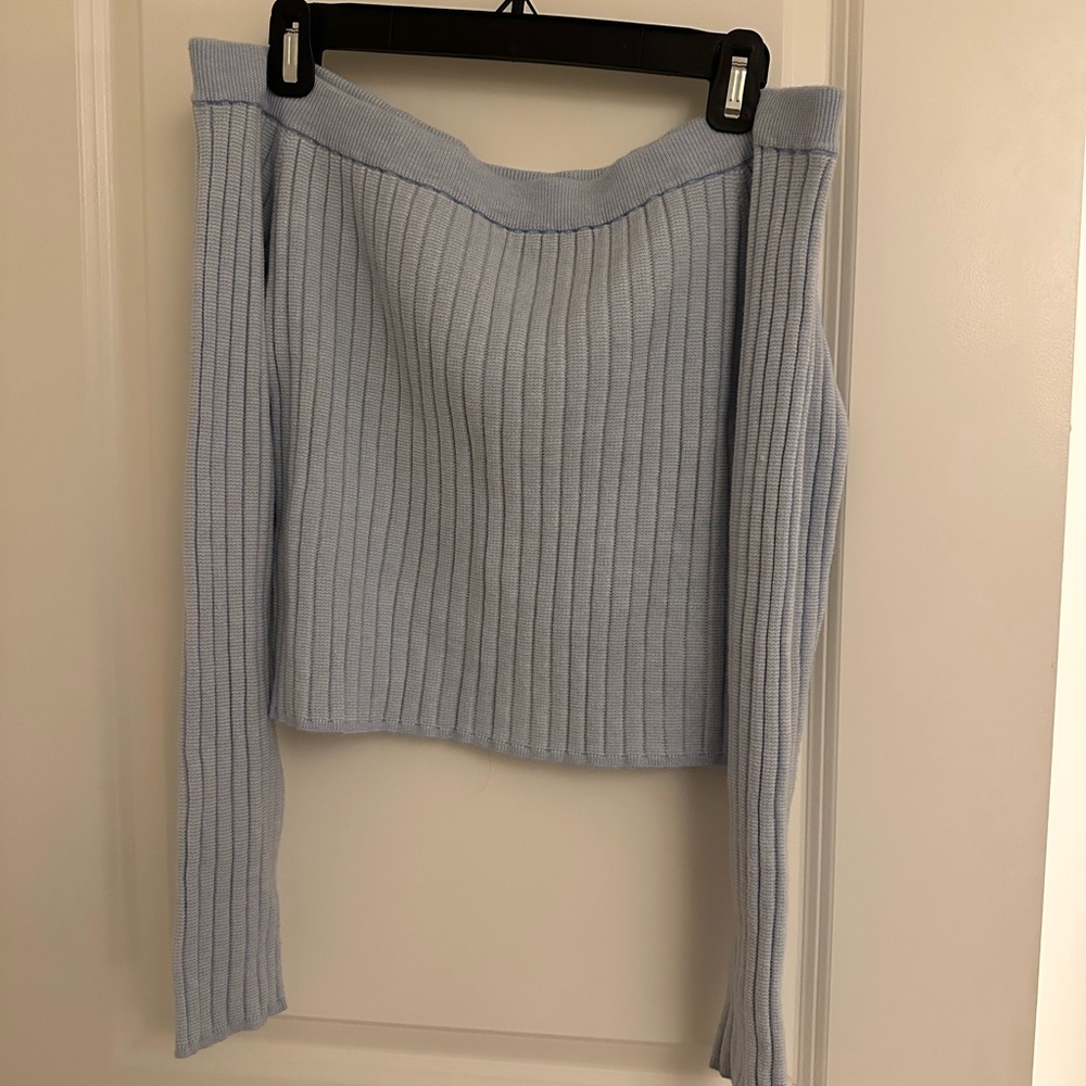 Aerie Off-the-Shoulder Light Blue Sweater